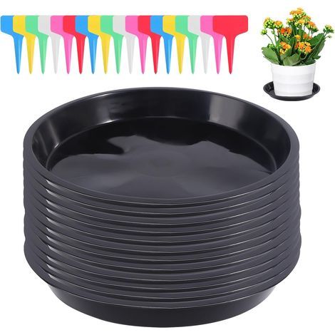 12 Pièces Coupelle Pot de Fleur Soucoupe Pot Fleur Plastique Soucoupes Pots de Fleurs avec 18 Étiquettes sous Pot de Fleur Rond Dessous de Verre pour Plantes D'intérieur et D'extérieur (1/5)