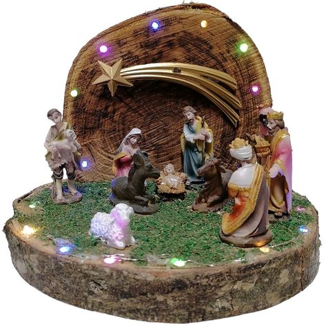 Capanna in legno grotta con natività completa pastori presepe per decorazioni di natale luci sacra famiglia addobbi casa (1/5)
