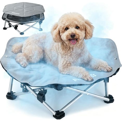 Tapis Rafraichissant Chien avec Lit Chien Sureleve Rafraîchissant, Panier Chien Pliable Portable, Respirant Antidérapant, Jusqu'à 60 kg, Intérieur Extérieur, Taille M 66x60x15cm (1/5)