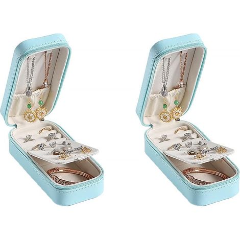 2 PCS mini petite boîte de rangement de bijoux en cuir PU de voyage (bleu)