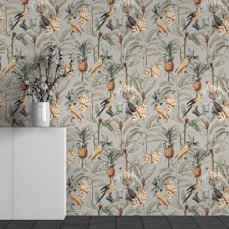 Papier peint panoramique - Motif Oiseaux Ananas - 130 cm x 81 cm (1/3)