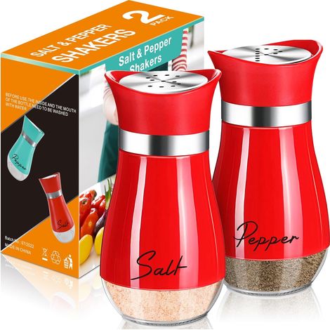 Ensemble de salière et poivrière, salière et poivrière de 120 ml à fond en verre avec couvercle en acier inoxydable, idéales pour la cuisine, la table de cuisson, le camping-car et le camping. (1/5)