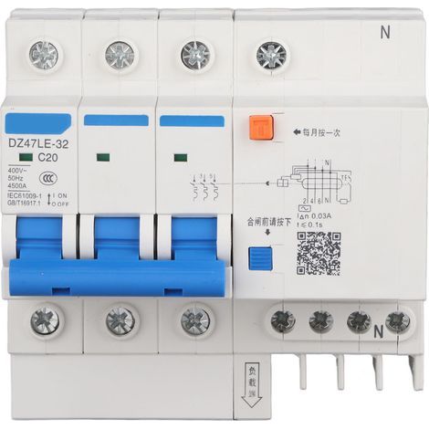 DZ47LE 3P+N 32A 400V Fehlerstromschutzschalter mit 20mA Ableitstromschutz (1/5)
