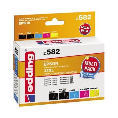 EDDING Tintenpatrone edding kein Originalzubehör Kompatibel mit: Epson 33XL EDD-582 ca. 640 Seitenschwarz ca. 3 x 650 Seiten farbig schwarz mehrfarbig 5 St./Pack. (1/2)