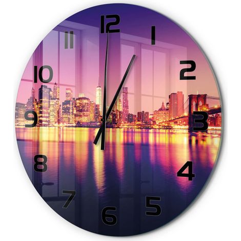 Horloge Murale Ronde Contemporaine en Verre Silencieuse Salon Cuisine Bureau Manhattan, New York fi 60 cm (1/5)