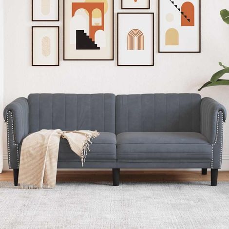 2-Sitzer Sofa Dunkelgrau Samt mit Holzbeinen, Leseecke, Loungesitz (1/5)