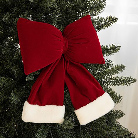 Nœud Papillon De Noël - Décoration En Velours Rouge Pour Arbre De Noël - Idéal Pour Décor Festif Maison Et Fête - Lot De 1 (1/5)