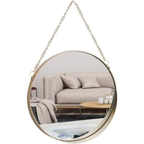 Pair - Miroir Suspendu, 25x25 cm Miroir de Maquillage de Salle de Bain Rond Cadre en Laiton avec Chaîne (1/5)