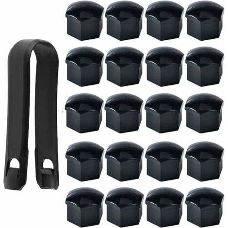 Lot de 20 Capuchons d'écrou de Roue 17mm, Cache-écrous de Boulon de Roue, Cache-écrous de Pneu Hexagonaux avec Ensemble d'outils de Démontage pour Voitures, Noir (1/4)