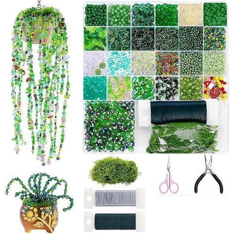 Kit Forever Plant de 5422 pièces, kit de loisirs créatifs pour plantes perlées, perles de verre vertes pour la création de plantes, perles vertes pour plantes perlées
