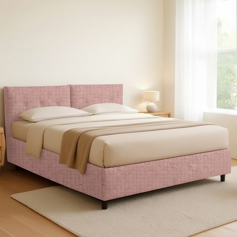Letto Matrimoniale Derby, Sfoderabile, Contenitore Made in Italy, Rosa (1/5)