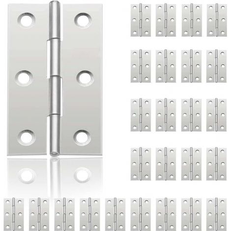 24 petites charnières de porte (44 mm x 32 mm), en acier inoxydable, pour bricolage. (1/5)