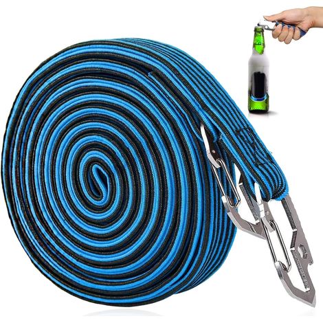 Bungee-Seil aus Kohlenstoffstahl mit Haken, geeignet für Fahrräder, Elektrofahrzeuge, (4 m, blau)