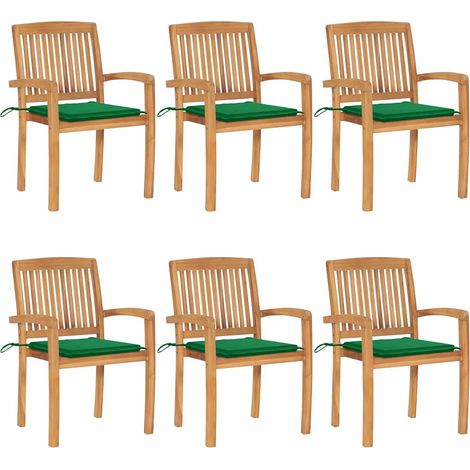 vidaXL Sillas de jardín apilables 6 uds madera de teca con cojines (1/5)
