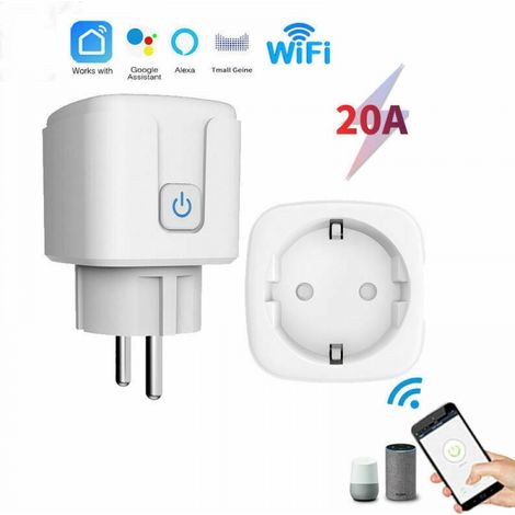 Toma de corriente inteligente Wifi de 20 A con medidor de potencia, control remoto por voz con IA y teléfono móvil, enchufe europeo (1 unidad) (1/5)