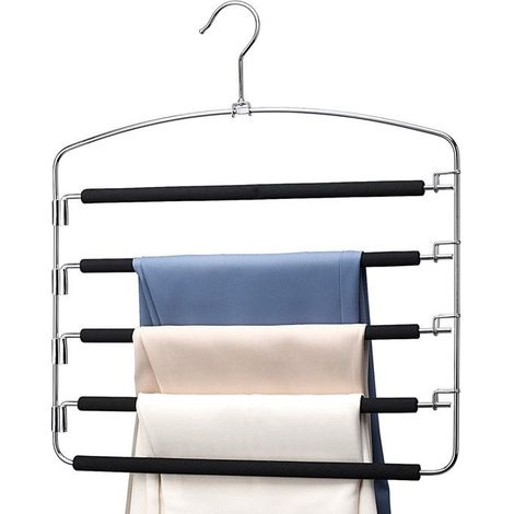 1 Cintre à pantalons, 5 compartiments, 37,1 cm, métal et plastique, design antidérapant, pour placard (1/5)