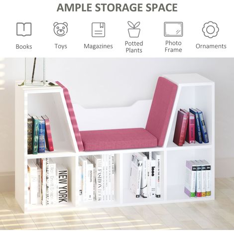 Bibliothèque rose à 6 compartiments avec coussin d'assise et étagère de rangement cubique pour bureau à domicile ou coin lecture (1/5)