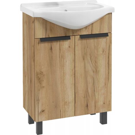 STAMAR  Badezimmermöbel - 60 cm - Eiche golden - elegantes Design - mit Keramikwaschbecken