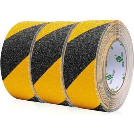 Lot de 3 rouleaux de ruban antidérapant noir et jaune pour escaliers, 5 cm x 10 m, ruban adhésif antidérapant haute adhérence, ruban adhésif antidérapant pour escaliers (1/4)