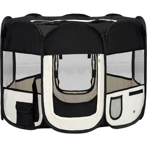 Parc pliable pour chien avec sac de rangement, noir, 90 x 90 x 58 cm