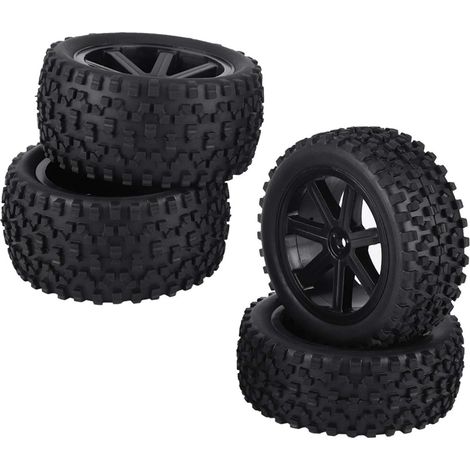4 pièces 1/10 Pneu en Caoutchouc de Camion RC Roues de Camion Monstre RC Roues Avant et arrière pour Divers Types de Voitures RC(Noir) (1/5)