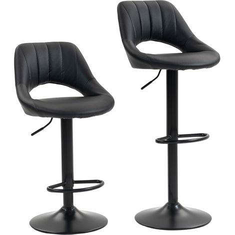 Set of Two Faux Lear Bar Stools - Black (1/5)