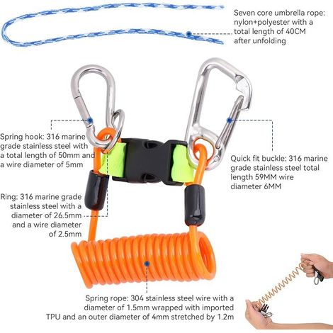 Plongée Libération Rapide Cordon, Plongée sous Marine Sangle Longe avec Anneau Longe à Spirale Anti-Perte pour Caméra sous-Marine(Orange) (1/5)