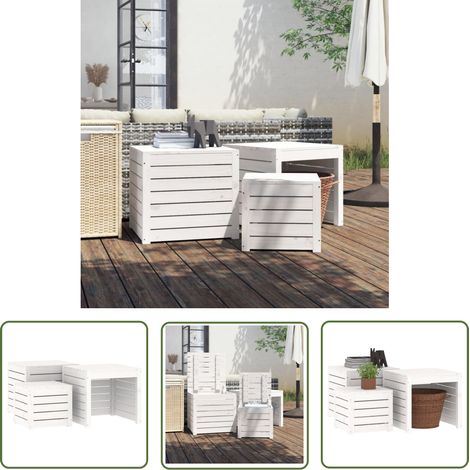 The Living Store Ensemble de boîtes de jardin 3 pcs blanc bois de pin massif - Coffre De Jardin - Meuble De Jardin - Rangement Exterieur - Coffre De Rangement - Bois De Pin (1/5)