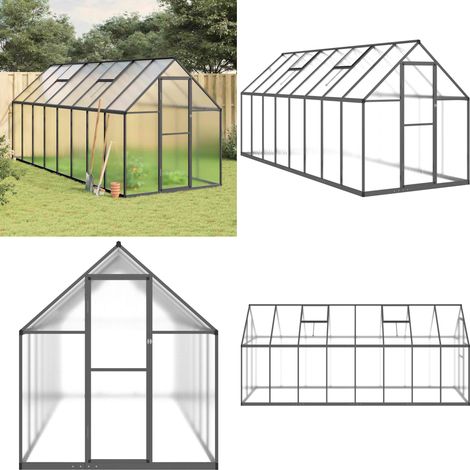 Serre avec cadre de base anthracite 445x169x195 cm aluminium - Serre Jardin - Serre Aluminium - Serre Portable - Abri Jardin - Protection Plante - Home & Living