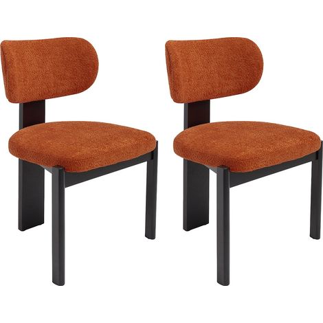 Lot de 2 chaises en tissu bouclette et bois d'hévéa noir - Terracotta - WILANA