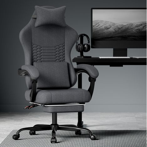 MEUBLIV Silla gaming de oficina ergonómica de tela negra con reposapiés y reposacabezas (1/5)