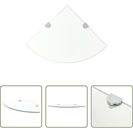 Étagère d'angle - Étagère de coin + supports chromés Verre Transparent 25 x 25 cm (1/5)