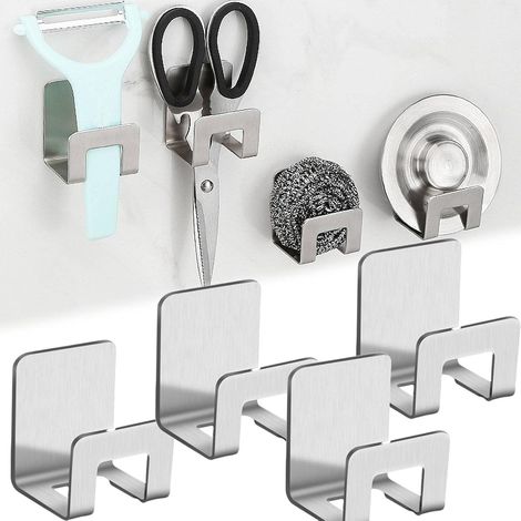 4 Stück selbstklebende Schwammhalter für Küchenspüle, Abflussstopfen aus Edelstahl, Organisation für Küche und Badezimmer (Silber) (1/5)