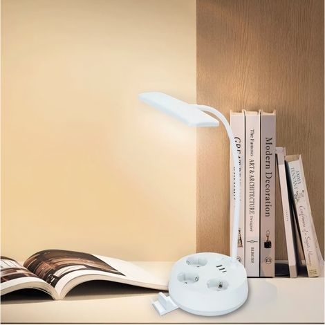 Lampe LED Multifonctionnelle avec Prise Intégrée 4,6W 3 Températures de Couleur 450lm Port USB Support Téléphone (1/4)