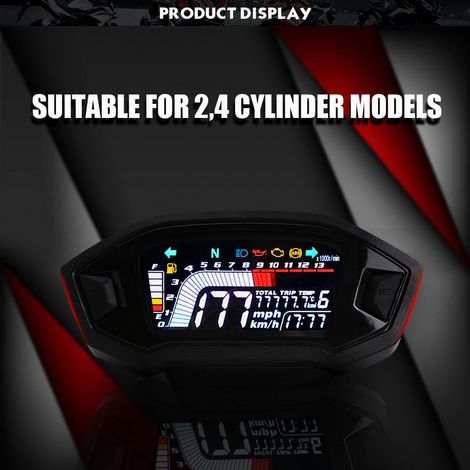 Compteur de vitesse pour moto, tachymètre universel LCD, odomètre numérique, niveau de carburant, 14000 tr/min, 199 km/h pour 1,2,4 cylindres (1/5)