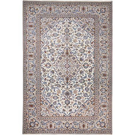 Tapis d'orient, 196 x 293 cm, motif oriental, noué à la main en laine, crème, bleu et marron, artisanal (1/5)