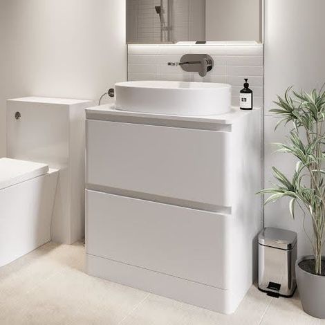 Bathroom Cloakroom Vanity Unit Wash 800mm Cabinet Drawers Storage White Gloss (1/5)