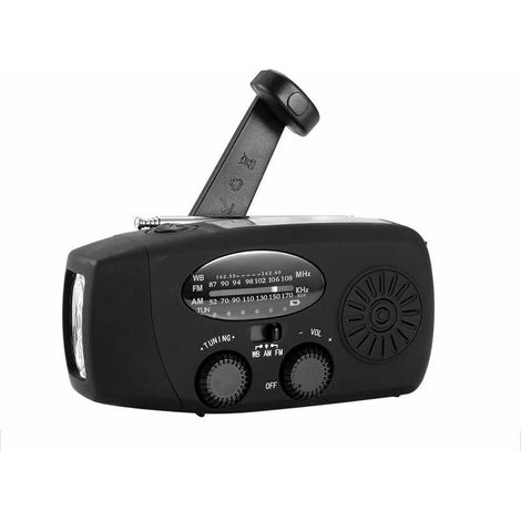 Radio Solaire Portable, Main Manivelle Self Powered AM/FM/NOAA Radio, Dynamo Météo Radio Appareil d'urgence avec 3-LED Lampe de Poche et Chargeur de Téléphone pour Randonnée Camping (1/5)
