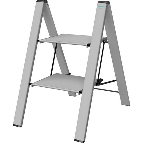 Colombo Sgabello Scala LEONARDO 2 gradini in alluminio anodizzato,ultrasottile,ultrapiatto,Silver, portata max 150kg EN14183 Made in Italy