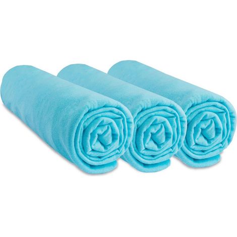 Lot de 3 Draps housse Jersey 100% Coton - 50x100 cm - Turquoise (1/4)