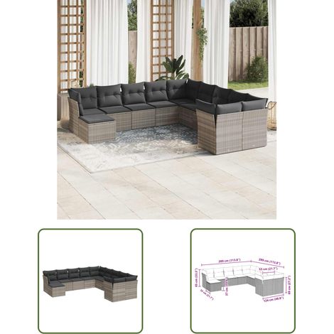 vidaXL Salon de jardin 11 pcs avec coussins gris clair résine tressée (1/3)