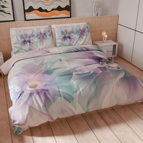 Housse de Couette 1 Place 150x200 cm 1 Taie 50x80 cm Incluse, Parure en Microfibre Imprimée Floral 04 159 (1/5)