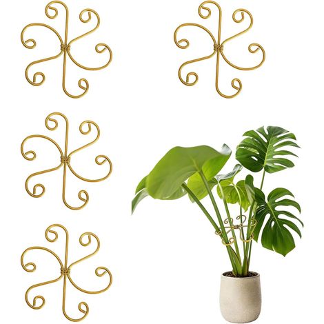 Support pour Plantes en métal doré Lotus Lot de 4 Tuteurs pour Plantes grimpantes en Pot Supports décoratifs pour Plantes en Pot Support Robuste pour Jardin Balcon et Pots d'intérieur (1/5)