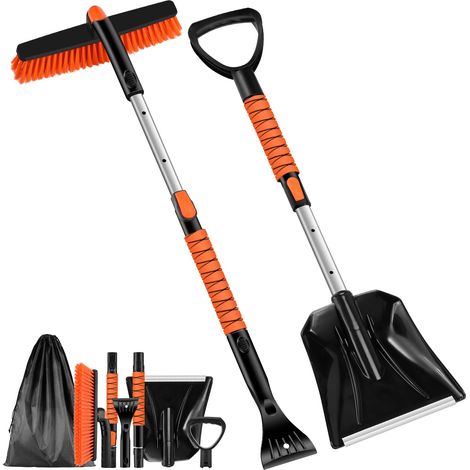 Ensemble de Grattoirs à Neige Détachable et Rétractable pour Auto, 2 en 1 Grattoirs à Glace et Brosse à Neige Pivotante à 360°, avec 1 Grande Pelle à Neige, Outil de Déneigement pour Voiture (1/5)