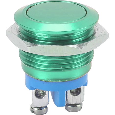 Bouton poussoir métal inox 16mm tête plate ronde étanche auto-rétablissement alimentation 220V vert (1/4)