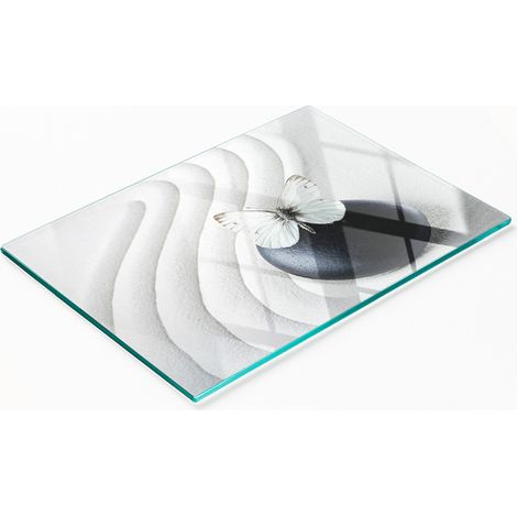 Tabla de cortar de cristal para cocina con dise帽o decorativo de mariposa zen, 80x52 cm.