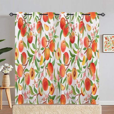 Rideau Occultant Tropical Fruit Pêche Tenture Opaque à Oeillets Draperies Intérieurs Rideau Thermique Isolant pour Maison Chambre Salon Fenetre 2 Pièces L 140 x H 280 cm - 140L X 280H cm (2 Panneaux) (1/5)
