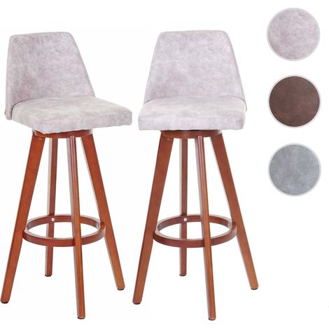 2x tabouret de bar HWC-C43, chaise de bar / comptoir, bois tissu, rotatif - vintage marron, pieds foncés (1/5)