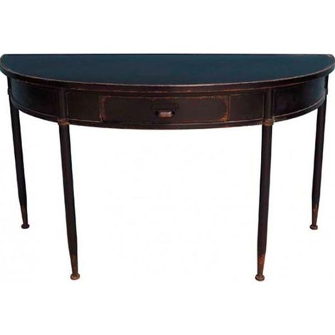Console Classique Demi-Lune en Métal Noir Vieilli avec Tiroir (1/3)