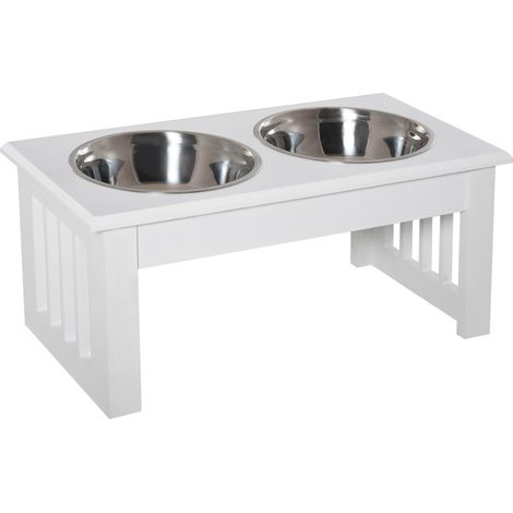 Estación de comida elevada para perros con 2 cuencos de acero inoxidable, blanca, 44 x 24 x 15 cm (1/5)